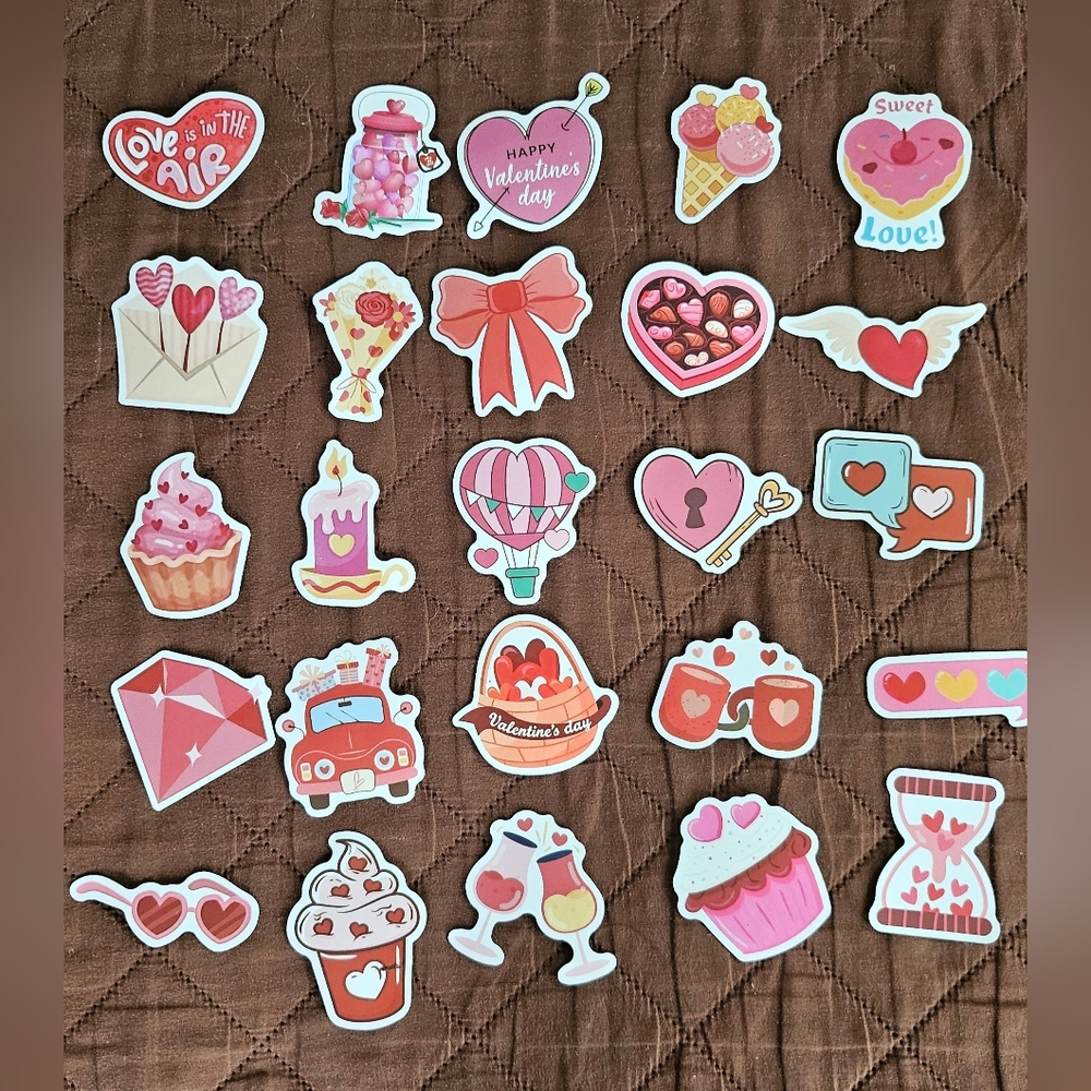 Love themed stickers,  hearts, Journaling, stationary, 25pc, arts and crafts